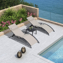 Load image into Gallery viewer, Aluminum Beige Sunbed Pair Set, with Table - Hong Kong Rooftop Party