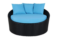 Load image into Gallery viewer, Round sofa with side table, Blue cushions - Hong Kong Rooftop Party