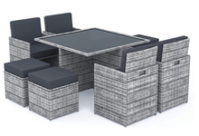 Load image into Gallery viewer, Patio Family 4 Chair Dining set, Grey cushions, Grey Rattan - Hong Kong Rooftop Party