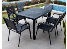 Load image into Gallery viewer, Aluminum Black Polywood Dining Set, 6 Chairs 120cm Table - Hong Kong Rooftop Party