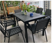 Load image into Gallery viewer, Aluminum Black Polywood Dining Set, 4 Chairs 80cm Table - Hong Kong Rooftop Party