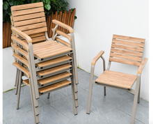 Load image into Gallery viewer, Aluminum Light Brown Polywood Dining Set, 4 Chairs 80cm Table - Hong Kong Rooftop Party