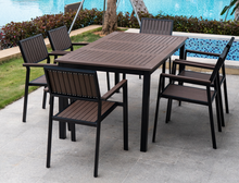 Load image into Gallery viewer, Aluminum Brown Polywood Dining Set, 6 Chairs 160cm Table - Hong Kong Rooftop Party