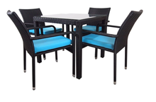 Load image into Gallery viewer, 4 Chair Dining set, Blue cushions - Hong Kong Rooftop Party