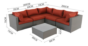 Corner Sofa Set, Beige Cushions, Brown Rattan - Hong Kong Rooftop Party