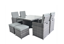 Load image into Gallery viewer, Patio Family 4 Chair Dining set, Light Grey cushions, Grey Rattan - Hong Kong Rooftop Party
