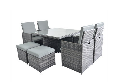 Patio Family 4 Chair Dining set, Light Grey cushions, Grey Rattan - Hong Kong Rooftop Party