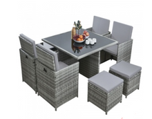 Load image into Gallery viewer, Patio Family 4 Chair Dining set, Light Grey cushions, Grey Rattan - Hong Kong Rooftop Party
