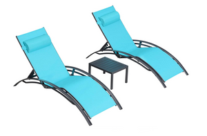 Aluminum Turquoise Sunbed Pair Set, with Table - Hong Kong Rooftop Party