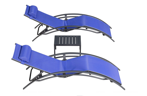 Aluminum Blue Sunbed Pair Set, with Table - Hong Kong Rooftop Party