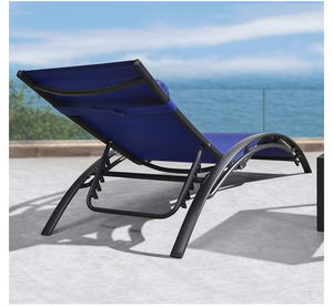 Aluminum Blue Sunbed Pair Set, with Table - Hong Kong Rooftop Party