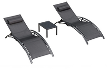 Load image into Gallery viewer, Aluminum Black Sunbed Pair Set, with Table - Hong Kong Rooftop Party
