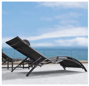 Aluminum Black Sunbed Pair Set, with Table - Hong Kong Rooftop Party