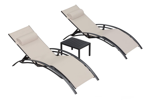 Aluminum Beige Sunbed Pair Set, with Table - Hong Kong Rooftop Party