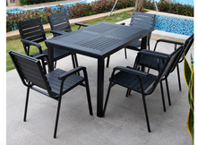 Load image into Gallery viewer, Aluminum Black Polywood Dining Set, 2 Chairs 80cm Table - Hong Kong Rooftop Party
