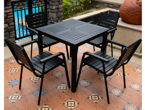 Aluminum Black Polywood Dining Set, 6 Chairs 120cm Table - Hong Kong Rooftop Party