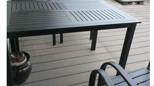Aluminum Black Polywood Dining Set, 6 Chairs 160cm Table - Hong Kong Rooftop Party
