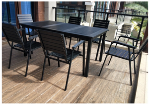 Aluminum Black Polywood Dining Set, 2 Chairs 80cm Table - Hong Kong Rooftop Party