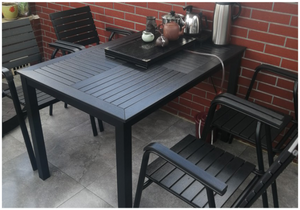 Aluminum Black Polywood Dining Set, 4 Chairs 120cm Table - Hong Kong Rooftop Party