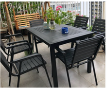 Load image into Gallery viewer, Aluminum Black Polywood Dining Set, 6 Chairs 120cm Table - Hong Kong Rooftop Party
