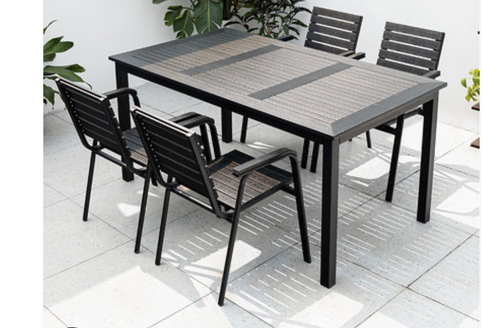 Aluminum Black Polywood Dining Set, 4 Chairs 160cm Table - Hong Kong Rooftop Party
