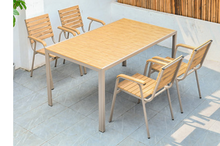 Load image into Gallery viewer, Aluminum Light Brown Polywood Dining Set, 4 Chairs 150cm Table - Hong Kong Rooftop Party
