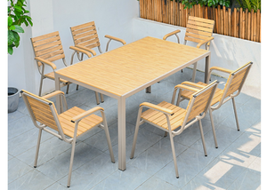 Aluminum Light Brown Polywood Dining Set, 4 Chairs 150cm Table - Hong Kong Rooftop Party