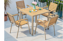 Load image into Gallery viewer, Aluminum Light Brown Polywood Dining Set, 4 Chairs 80cm Table - Hong Kong Rooftop Party
