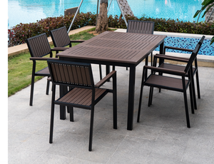 Aluminum Brown Polywood Dining Set, 6 Chairs 160cm Table - Hong Kong Rooftop Party