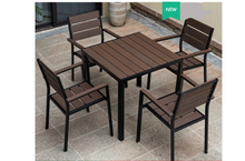 Load image into Gallery viewer, Aluminum Brown Polywood Dining Set, 4 Chairs 80cm Table - Hong Kong Rooftop Party
