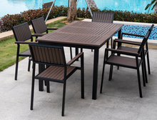 Load image into Gallery viewer, Aluminum Brown Polywood Dining Set, 4 Chairs 160cm Table - Hong Kong Rooftop Party
