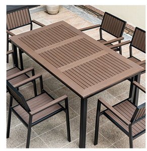 Aluminum Brown Polywood Dining Set, 4 Chairs 160cm Table - Hong Kong Rooftop Party