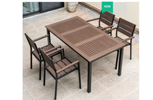 Load image into Gallery viewer, Aluminum Brown Polywood Dining Set, 4 Chairs 160cm Table - Hong Kong Rooftop Party
