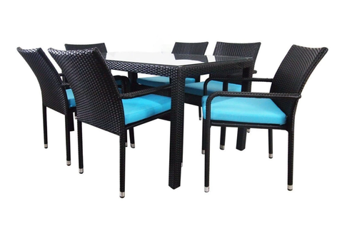6 Chair Dining set, Blue cushions - Hong Kong Rooftop Party