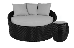 Round sofa with side table, Grey cushions - Hong Kong Rooftop Party