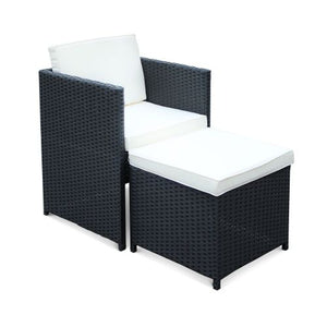 Patio Family 4 Chair Dining set, White cushions, Black Rattan - Hong Kong Rooftop Party